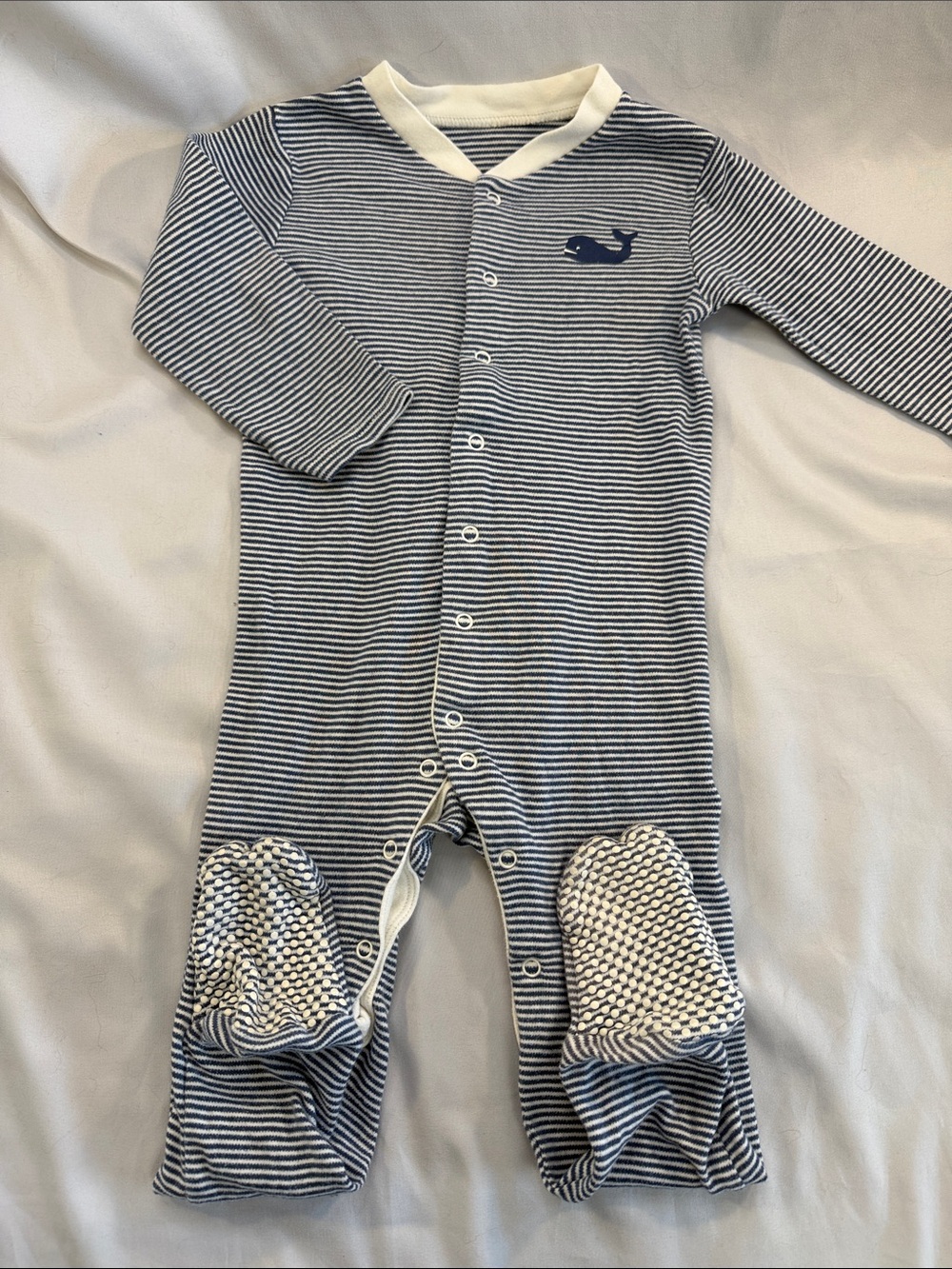 Marks & Spencer Navy & White Striped Baby Footie with Whale Applique
